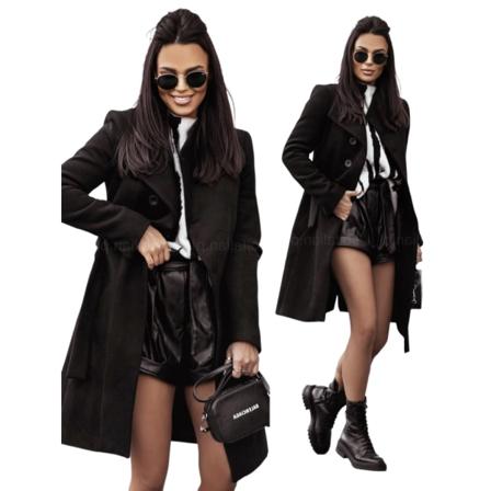 Damrock yllerock Enfärgad rem Mellanlång yllerock Moderiktig black 2XL