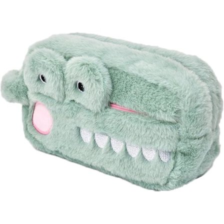 Plush Blyantveske, Blyantveske for Jenter og Gutter, Stor Kapasitet Blyantvesker, Morsom Blyantpose for Student Skole College Kontor, Grønn