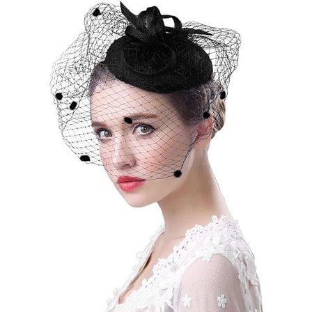 Sort - Bryllupsslør til kvinder, brudehat, brudehat, blomsterbrosche klip beret med fjerbesætning, mini hårtilbehør til cocktails og fester