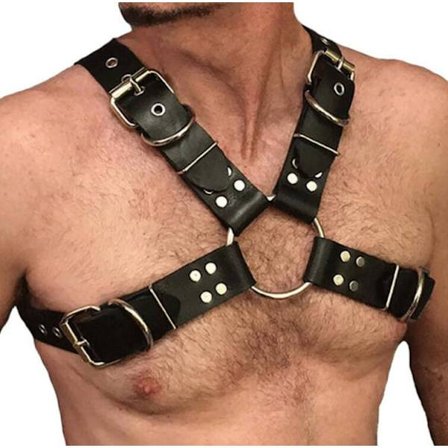 Läderbröstsele för män, justerbar korsett