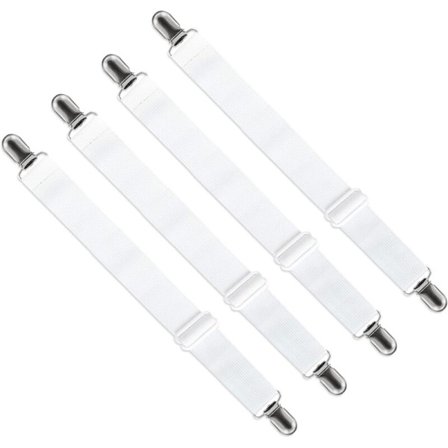 Säädettävä lakana pidike (65cm - 200cm), Säädettävä lakanan pidike kiinnike lakanoille, sohvalle, silityslaudan päälliselle (valkoinen, 4 kpl)