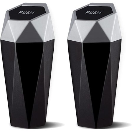 Bil Skraldespand med låg, Diamant Design Lille Automatisk Bærbar Skraldespand, Nem at Rengøre, Bruges i Bil Hjemmekontor Interiør Tilbehør, 2PCS(Sølv)