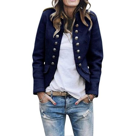 Cardiganjakke til kvinder, jakkesæt, blandet, dobbeltradet militærblazer, kort business casual jakke