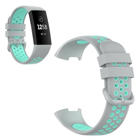 Fitbit Charge 3 / 4 tvåfärgad silikon klockarmband - grå / cyan