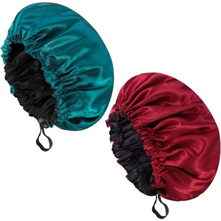 Vändbara Vattentäta Silky Satin Justerbara Nattmössor (röd + sjögrön) 2 st