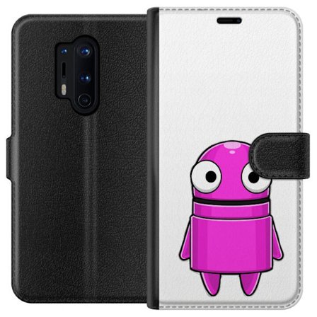 Yhteensopiva Lompakkokotelo OnePlus OnePlus 8 Pro Roosa piirretty hahmo, jossa pyöreä muoto ja suuret silmät tummalla taustalla