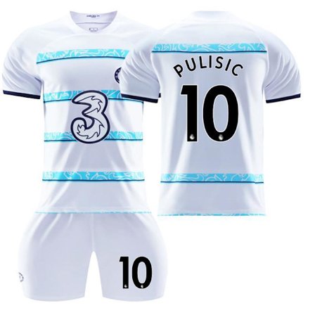 22-23 Chelsea udebane nr. 10 Pulisic 9 Aubameyang 7 Kante 19 Mount hvid fodbolduniform