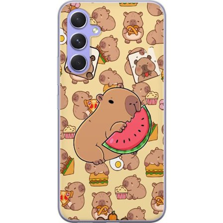 Kompatibel Mobilcover til Samsung Samsung Galaxy A54 SÃ ̧de capybaraer nyder vandmelons pizza og popcorn i et varmt og legesygt design, der spreder 