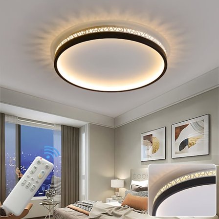 LED loftlampe dæmpbar med fjernbetjening, 40W 40cm rund sort hul design "fuglerede" loftslampe soveværelse