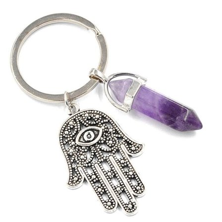 Keyring - Hamsa - Hand of Fatima - Amethyst