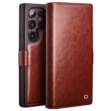 Qialino Leather Wallet Case Samsung Galaxy S24 Ultra Brown