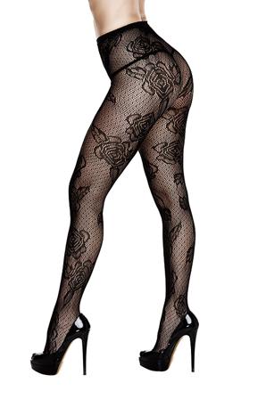 Rose Floral Lace Pantyhose - Vuxen.no - Lingerie, korsetter, bh, sett, catsuit, kroppstrømpe, nattøj & sexy vibrerende truser.