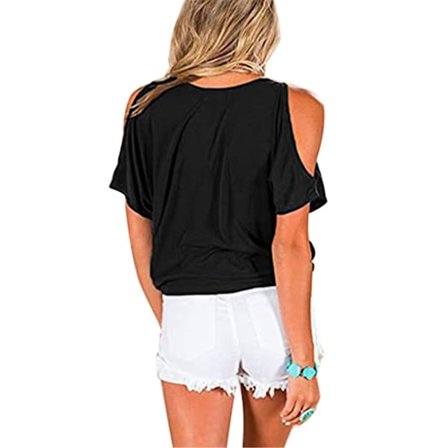 Dam T-shirt V-hals kall axeltopp kortärmad Casual