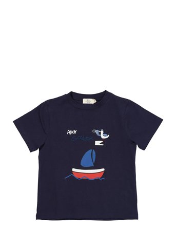T-Shirt W. Print & Emb. Navy Copenhagen Colors
