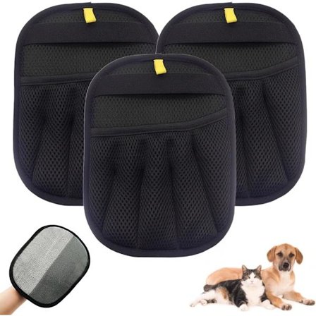 (3-pak) Handsker til fjernelse af kæledyrshår, opgraderede statiske handsker til fjernelse af kæledyrshår, katte- og hundehårfjernerværktøj til sofa, 