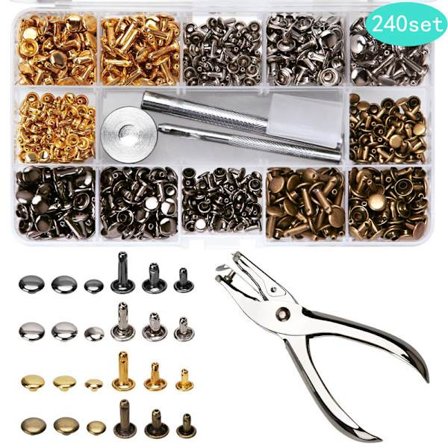 240 st Lädernitar Dubbelnitar Kit med 3 st Fixeringsverktyg