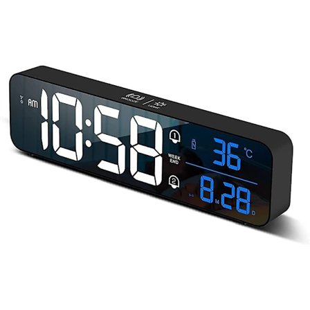 Digitalt vækkeur, stort LED digitalt stuevægur, TV-bordur, LED digitalt ur, opladningsur