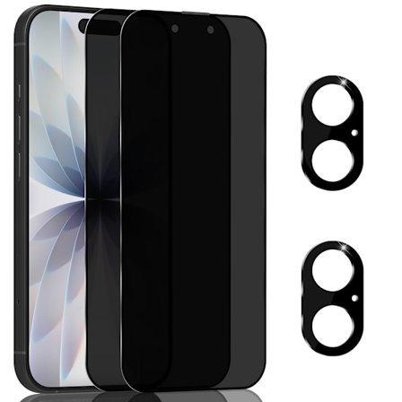 2-pakning iPhone 17 skjermbeskyttere med personvern + 2 kameralinsebeskyttere – 9H herdet glass anti-spion 3D-sett