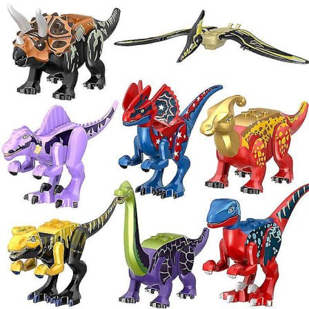 Farverig Dinosaur 8 stk. Krone Drage Brachiosaurus Spinosaurus Sub-type Drage Raptor Tyrannosaurus Rex Byggeklods Legetøj