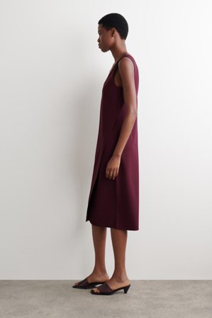 COS Women's Vestido Midi Cruzado Con Cuello De Pico in Rojo