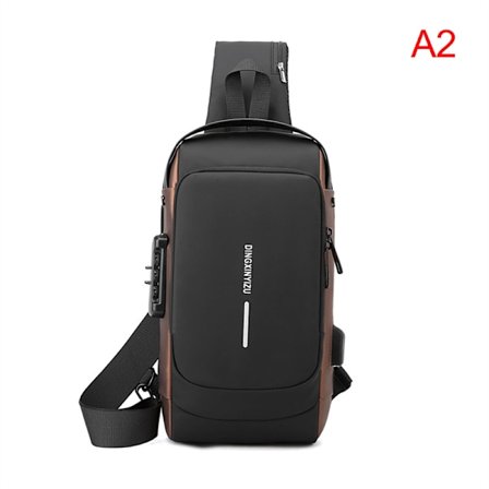 Herr Multifunktion Stöldskydd USB Axelväska Crossbody Bag Tra