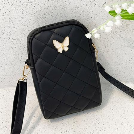 PU læder skuldertaske Broderi Mobiltelefon Tasker Black