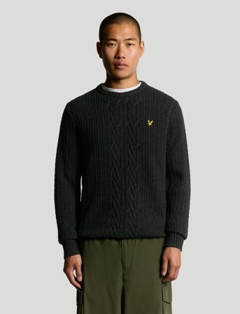 Lyle & Scott Ribbed Cable Knit Jumper - Black - XXL