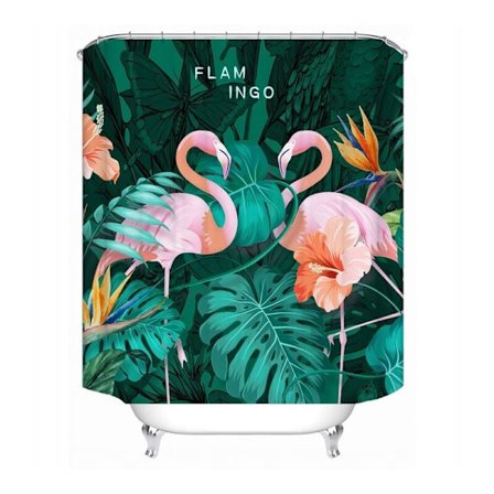 Duschdraperi med 12 ringar för montering, 150x180 cm, flamingo