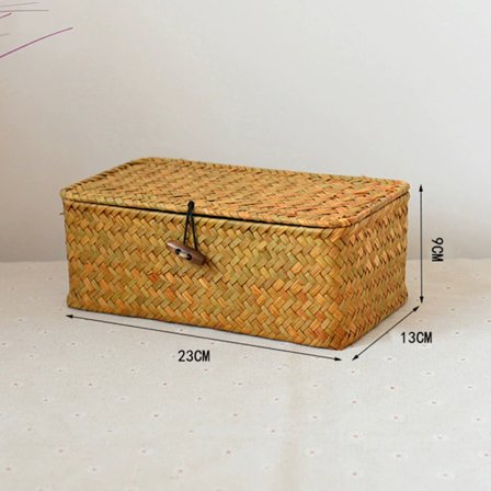 Förvaringskorg i rotting med lock, små förvaringskorgar i flätad rotting med lock, sjögräsflätade hyllkorgar, multifunktionell förvaringslåda för 