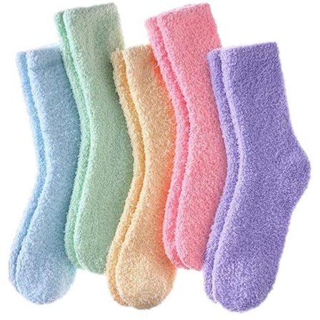 Sokker - 5-par pakke - Tykke koralfleece sokker - Vintervarme sokker - Størrelser 35-40 - Loungesokker - Knæhøje sokker