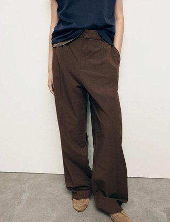 Mango Low-Rise Wide-Leg Trousers - Brown - 34