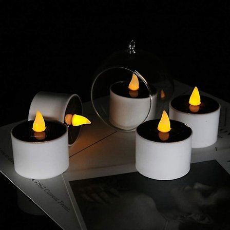 Solcellelys: Sett med 4 solcelledrevne telys, Ip65, hvitt