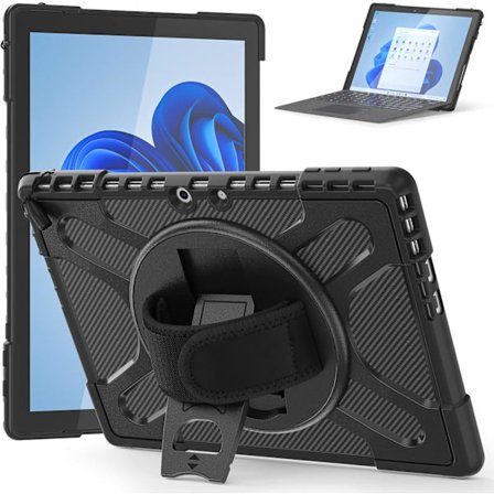 Gerutek Etui kompatibelt med Microsoft Surface Pro 10/Pro 9 (2024/2022), robust cover med roterende stativ og håndrem, installerbart tastatur, 