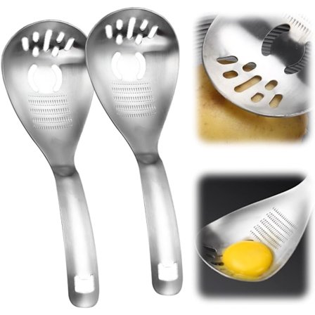 2 stk. Multifunksjonell Kjøkkenskje i Rustfritt Stål, 2025 Ny Slipeskje Sil Spatel Kokeskje, Stor Slisset Risskje for Drenering og Hvitløksknusing