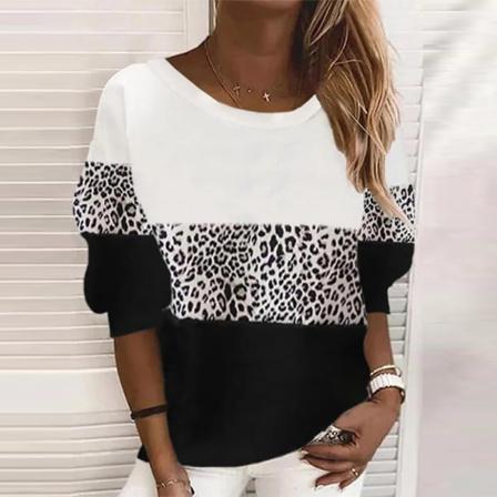 T-shirt Med Print För Kvinnor Med Rund Hals I Kontrastfärg