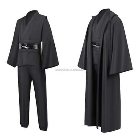 Obi-Wan Kenobi Premium Jedi Robe, Sort Star Wars Cosplay Kostume til Duel