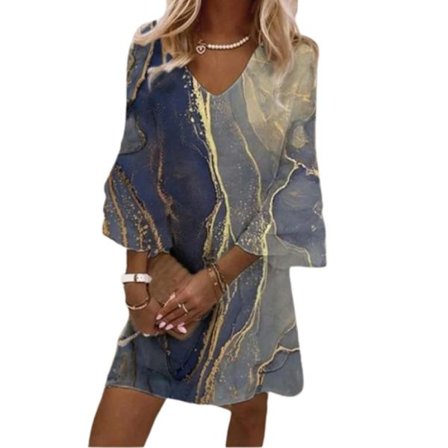 Damekjole V-hals Sommer Løs Kjole Casual Sommerkjole B