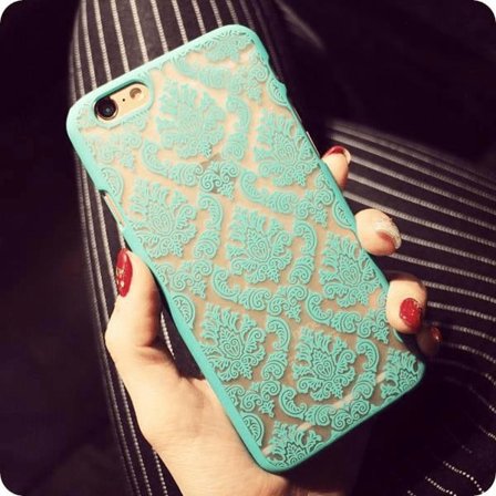 iPhone 6 plus/6S plus skal "vintage flower", färg TURKOS