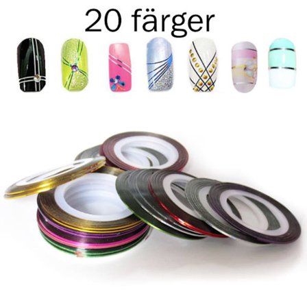 Stribetape, negletape, neglepynt 20 farver