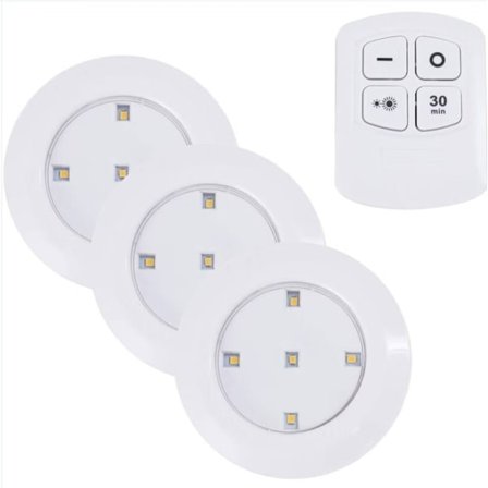 3 stk trådløse LED-pucklys med fjernkontroll under skap dimbare