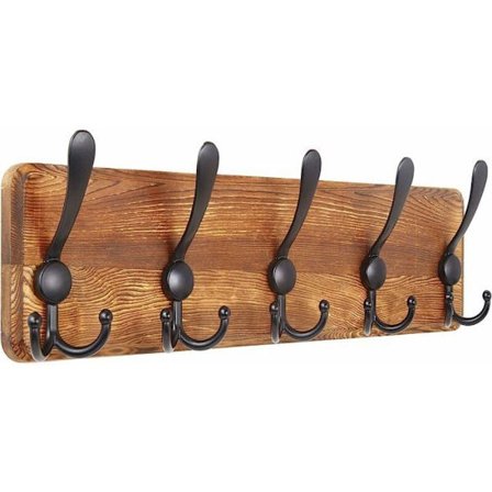 Vægmonteret knagerække i træ, 5 triple kroge, vægmonteret knagerække, 44 massiv træ badeværelsesknagerække til frakker og jakker, brun