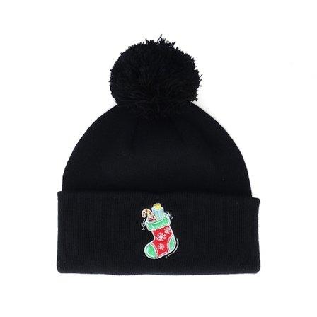 Ho-Ho-Hats - Černá pom Beanie - Kids Christmas Sock Gift Black Pom Pom Beanie - Iconic @ Hatstore