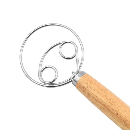 Dansk deigvisp i rustfritt stål, deigvisp i nederlandsk stil, brøddeig håndmikser, trehåndtak, kjøkkenbakeverktøy, brødbakeverktøy og -utstyr