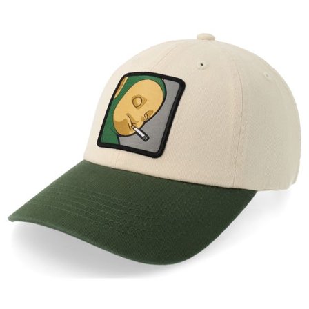 BOOM - Beige unconstructed Keps - Little Green Smoke Guy Washed Stone/Green Dad Cap @ Hatstore