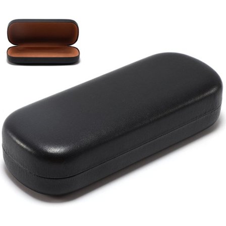 Brilleetui - Hårdt, holdbart, praktisk brilleetui - 16x6,4x3,6 cm - Hård skal - PU læder brilleetui - Sort
