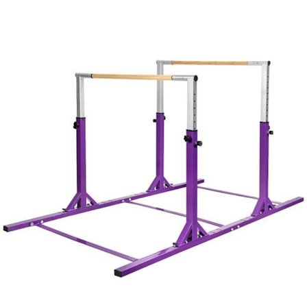 COSTWAY Dobbelt Gymnastikstang Justerbar Højde 11 Niveauer 96-140CM Dobbelthuller med Talcum Pulver Op til 100 kg Lilla