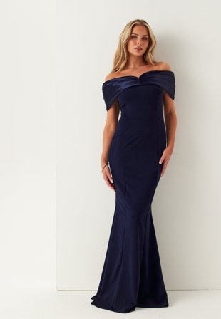 Bubbleroom Occasion-Satin Bow Off Shoulder Gown-M