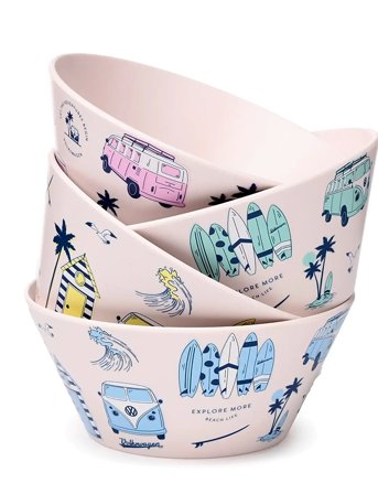 Puckator Volkswagen Vw T1 Camper Bus Explore More Set Of 4 Rpet Picnic Bowls - Pink - ONE SIZE