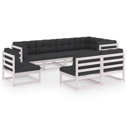 Vidaxl Loungegrupp Med Dynor 8 Delar Massiv Furu Vit