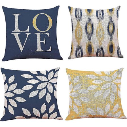 Örngott 45x45 cm Modern Gul Blå Dekorativ Inomhus Utomhus Bomull Linne Soffa Kuddfodral Set Om 4